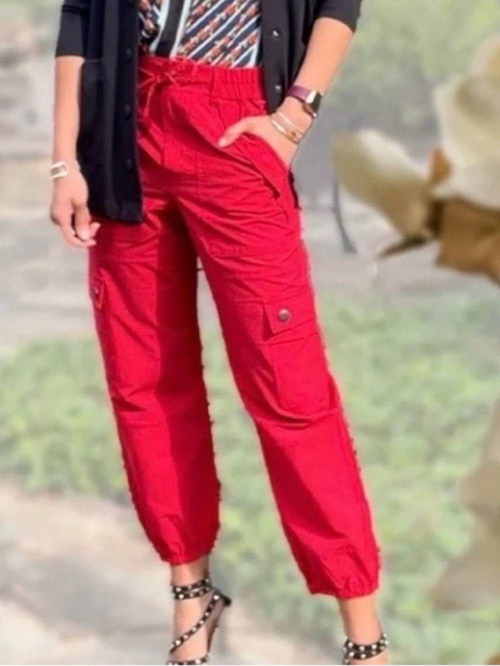 Cabi Quantum Red Utility Cargo Jogger Pants Size XS